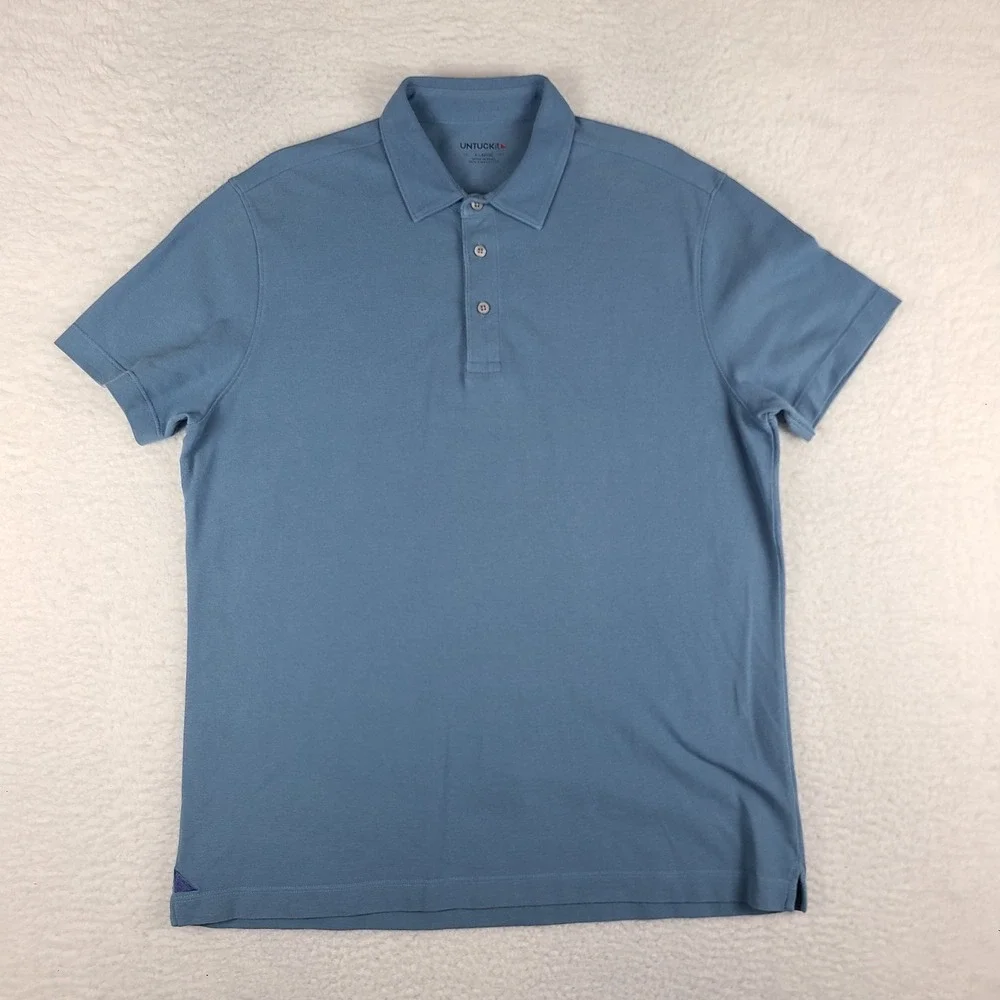 UNTUCKit Polo Shirt Mens XL Blue Steel Pima Cotton Performance Short Sleeve